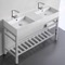 Double Ceramic Console Sink and Polished Chrome Base, 48
